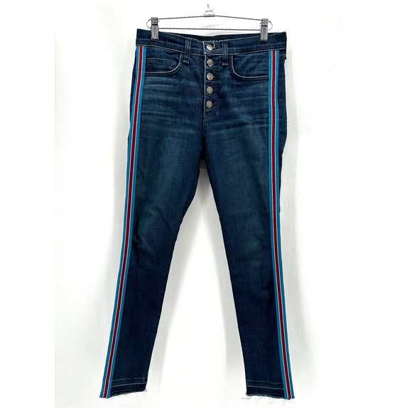 Veronica Beard Denim - Veronica Beard Debbie 10" Skinny Jeans Size 26 Midnight Tux Stripe Fray Classic